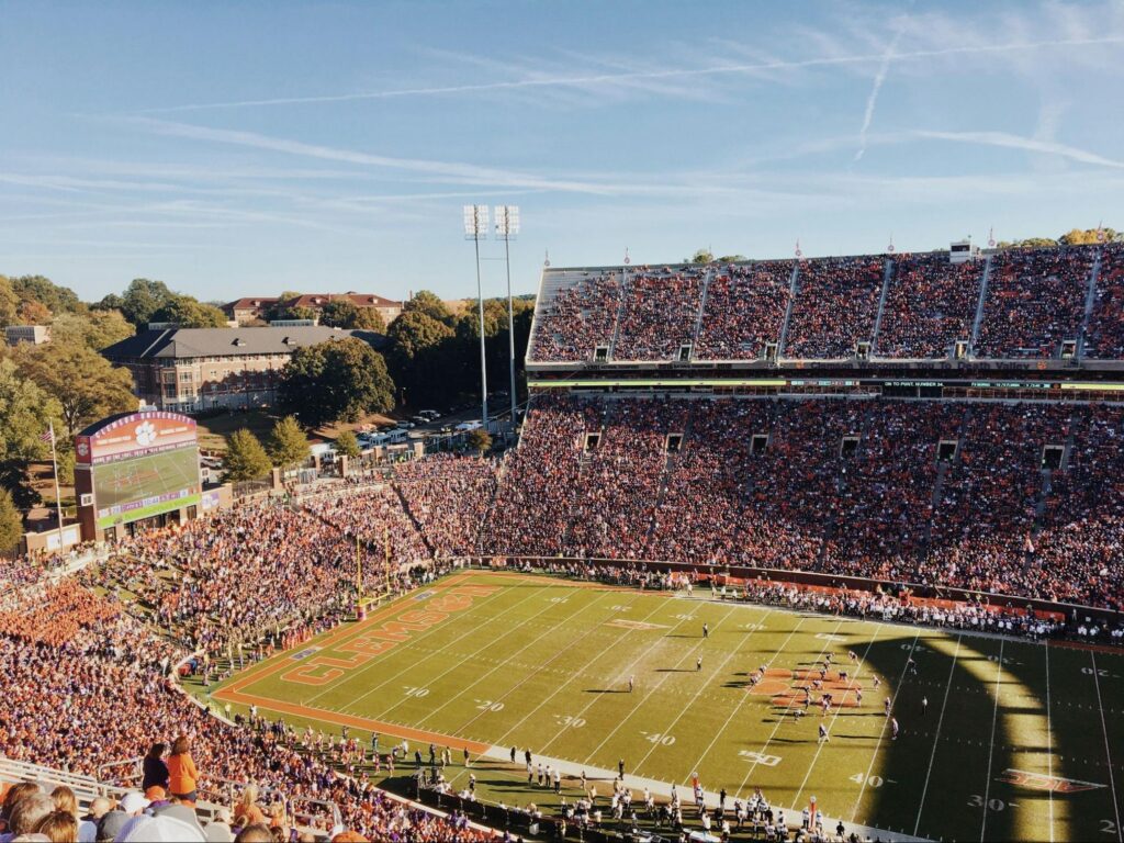 Clemson football fans inside Memorial Stadium at Clemson University in South Carolina