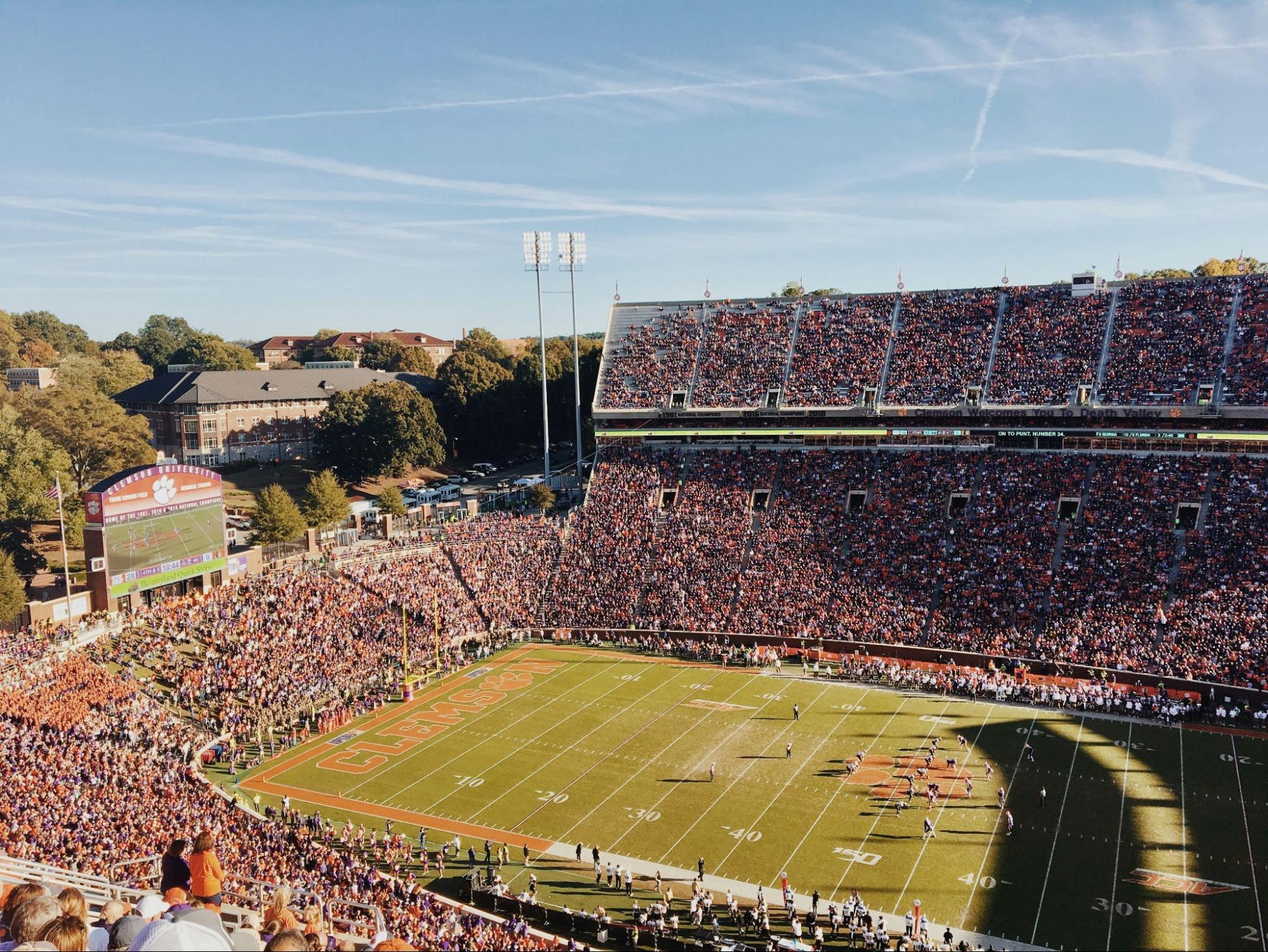 Clemson football fans inside Memorial Stadium at Clemson University in South Carolina
